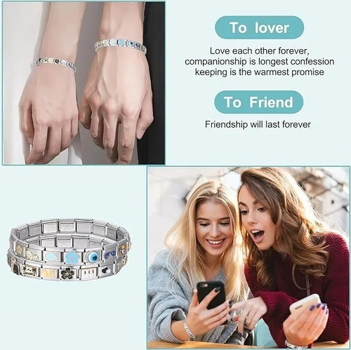 Pulsera Italian Charm Moda Calidad Acero Inoxidable Bracelet Rosa 17.5 Cm