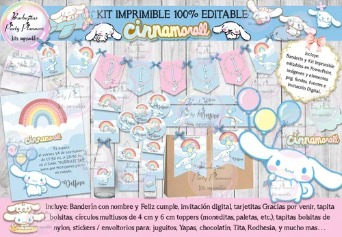 Kit Imprimible Candy Bar Cinnamoroll Kawaii 100% Editable