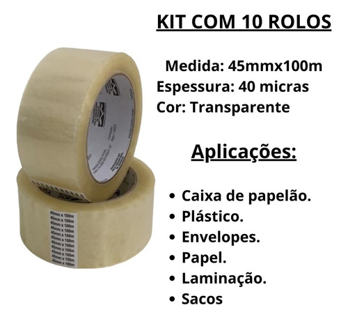 Imagem 2 de 6 de Fita Adesiva Transparente 45x100 Durex Largo - 10 Rolos
