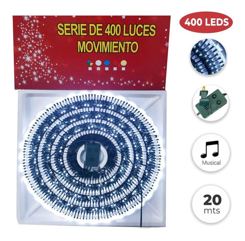 Luces Navidad - 400 Luces Led Blanco Musical - 20 Mts