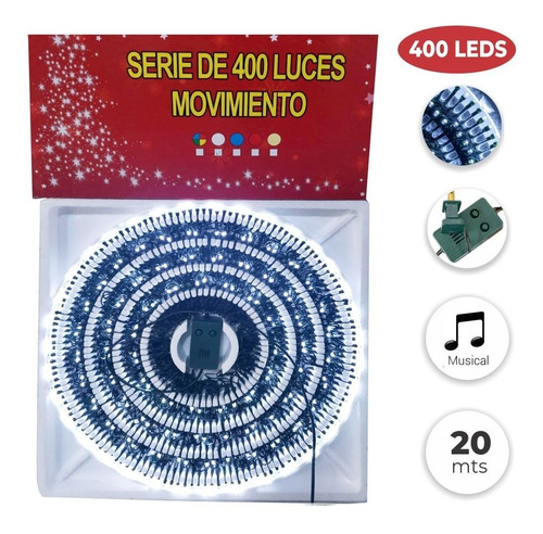Imagen 1 de 2 de Luces Navidad - 400 Luces Led Blanco Musical - 20 Mts