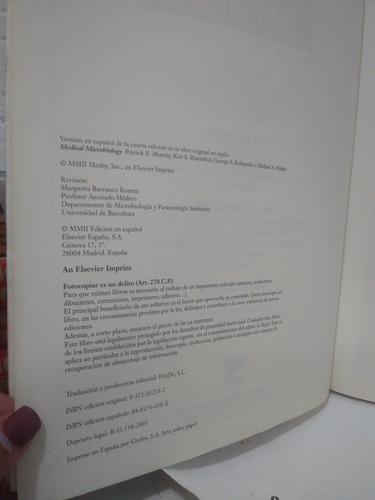 Microbiologia Medica Cuarta Edicion Patrick R Murray Y Otros (Usado)
