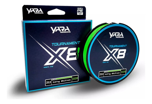 Linha Multifilamento Yara Tournament X8 0.21 Mm - 300 M Cor Verde-claro