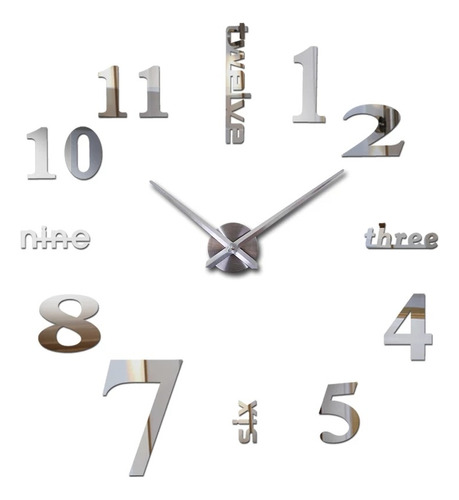 Reloj De Pared 3d Grande Plateado Diseño Moderno 