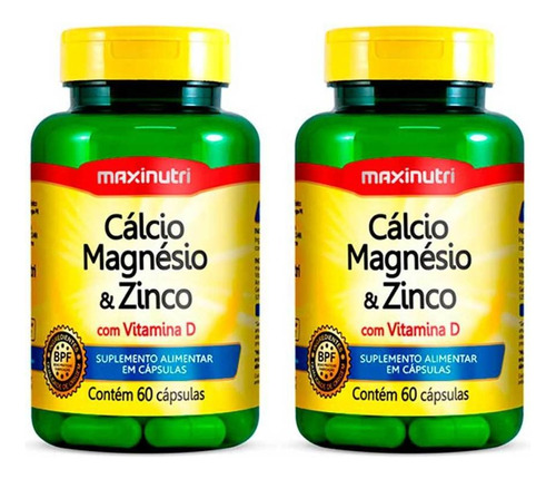 Kit 02 Cálcio Magnésio Zinco Vitaminad 60 Capsulas Maxinutri Sabor Sem Sabor