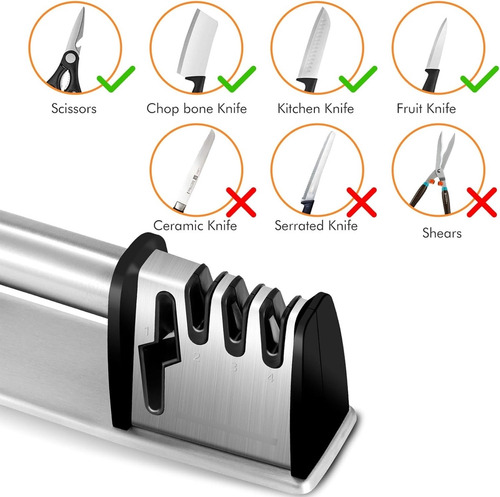 Afilador De Cuchillos Cocina 4 En 1 Negro-plata Manual