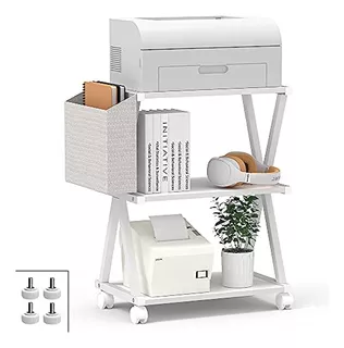 ~? Vedecasa White Mobile Printer Stand 3 Tier Wood Shelf Met