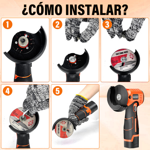 Mini Esmeril Angular Inalámbrica Esmeriladora Pulidora Amolador SUSASSY 3 Inch 12v 18500 Rpm Color Naranja
