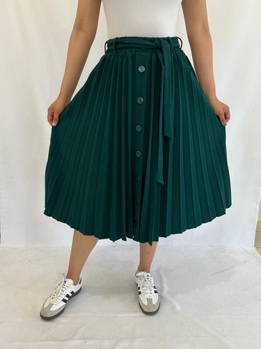 Falda Tableada Con Diseño De Botones Y Moño