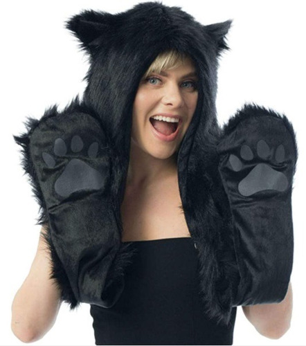 Imagen 1 de 2 de Gorro De Gato Negro P/ Dama 3 En 1 - Gorro/ Bufanda/ Guantes