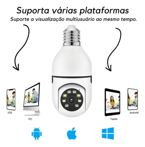 Câmera Ip Inteligente Wifi E Espiã Lâmpada Visão Noturna Cor