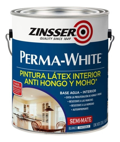 Pintura Látex Perma White Interior Zinsser 3,785l Rust Oleum Acabado Semi Mate (egg Shell)