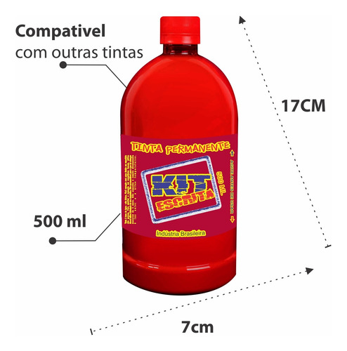 Tinta Vermelha 500ml+tinta Preta 500ml Kit Escrita Não Metiq