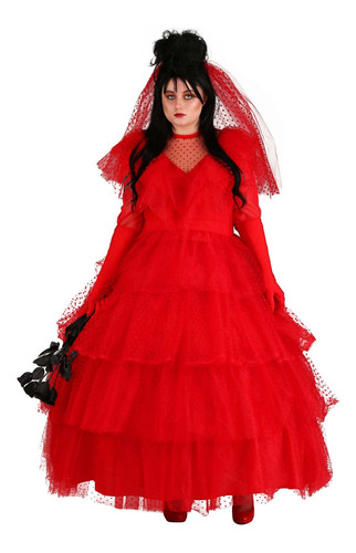 Disfraz De Novia Rojo Gotico Beetlejuice Para Damas 3