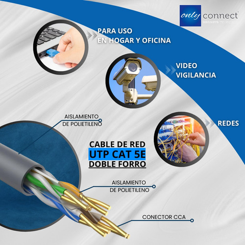 Cable Utp 50mts Xcase Cat 5e Doble Forro Uso Exterior Gris