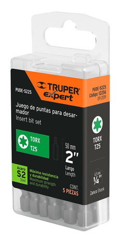 Puntas Torx T25 Largo 2´ Zanco 1/4 Maquinada Acero 5pz 12256