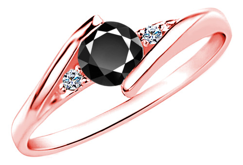 Anillo Oro 14k Certificado Diamante Negro Swarovski M Lvr