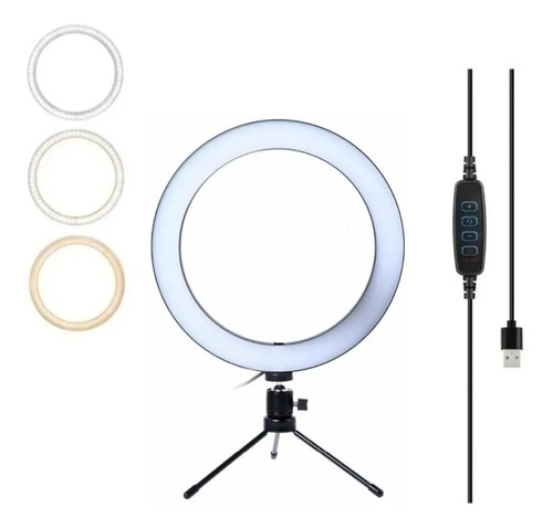 Aro Ring De Luz Led Con Tripode Soporte Aro 16cm 3 Colores