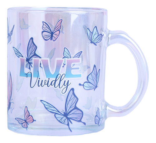 Miniso Taza Mariposas Live Vividly Vidrio Iridiscente 350 Ml