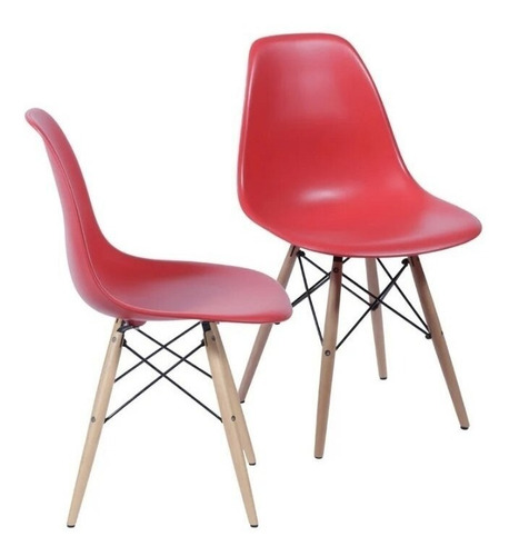 Cadeira de jantar BoxBit DKR Eames base madera, estrutura de cor  vermelho, 2 unidades