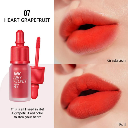 Peripera Labial Ink Airy Velvet Heart Grapefruit 07 Acabado Mate Color Rojo