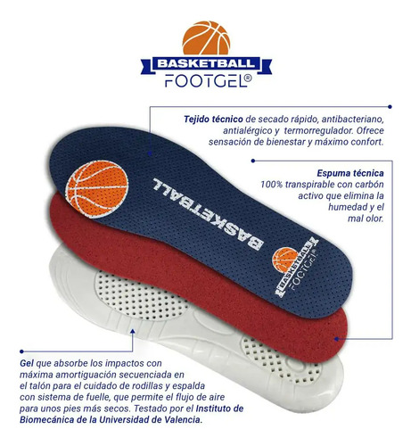 Plantillas De Basketball Footgel España Color Talla Tamaño De La Plantilla 39 - 42