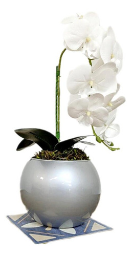 Arranjo De Orquídea Artificial Branca Em Aquário Prata