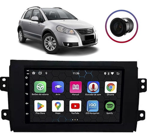 Central Multimídia Android Auto Carplay Suzuki Sx4 2009/2015