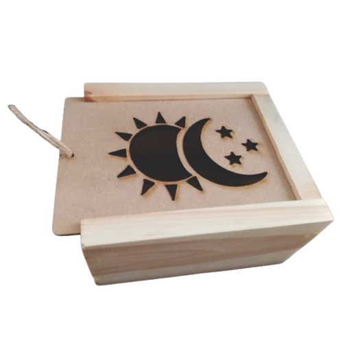 Caja Artesanal Tapa Corrediza Madera- Mdf Sol Y Luna