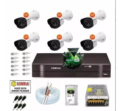 Kit Cftv 6 Cameras Multi Hd 720p Dvr 8 Canais Intelbras 1008