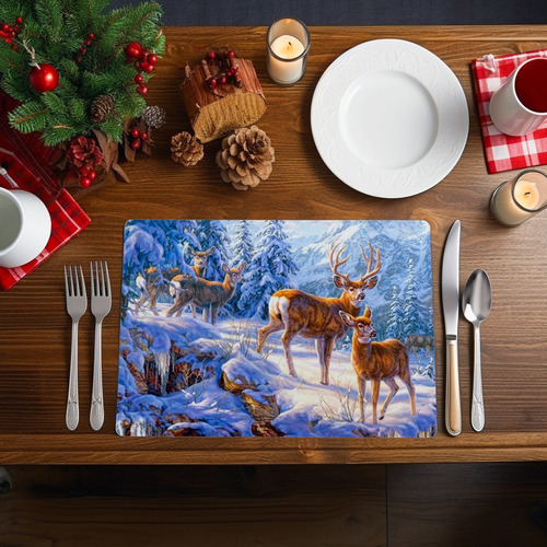 Manteles Navideños Con Renos Individuales