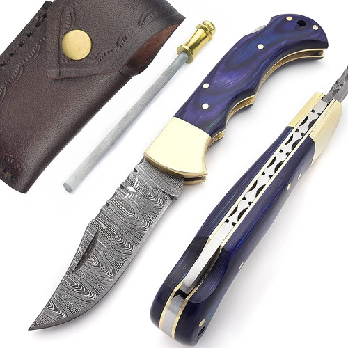 Cuchillo De Bolsillo De Acero Sólido De 133 Capas Azul