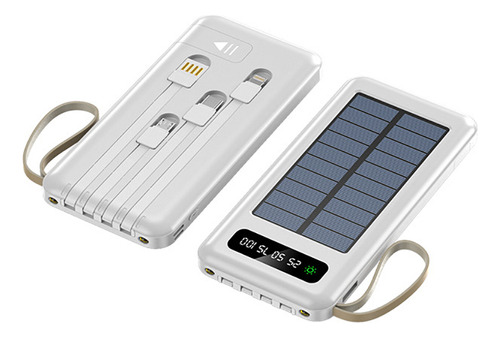 Power Bank Solar 20000mah Com 4 Portas - Carregamento Rápido Cor Branco
