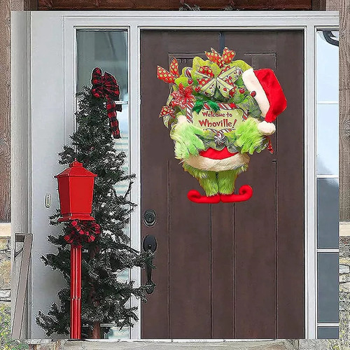 Para Corona Navidad 40 Cm, Guirnalda Felpa Grinch, /
