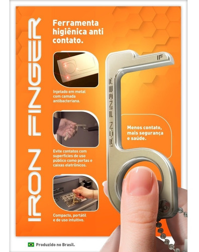 Chaveiro Anti Contato Iron Finger Antibacteriano E Antiviral