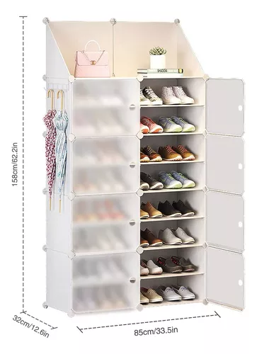Zapatero con puertas, soporte para llaves, organizador portátil de zapatos,  estante de pie expandible, almacenamiento de 32 a 64 pares de zapatos