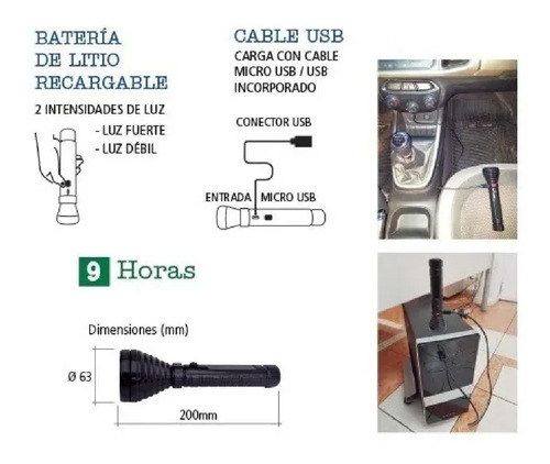 Imagen 2 de 8 de Linterna Led Recargable 5w Tbcin Bat De Litio 8hs Duración