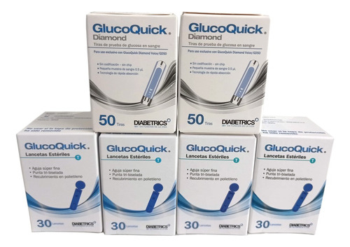 Combo 100 Tirillas + 120 Lancetas Glucoquick Gd50 Diamond