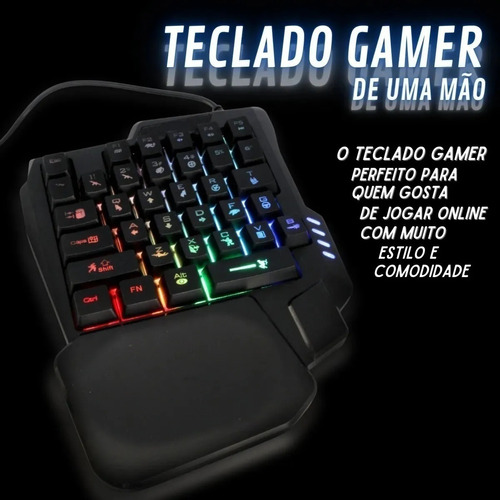 Teclado Uma Mão Single Handed Usb Rgb Multimídia Pc Notebook Cor de teclado Preto Idioma Português Brasil