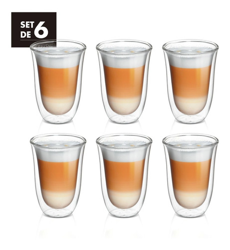 Juego De 6 Vasos De Doble Pared Con Fondo Curvo 240ml 