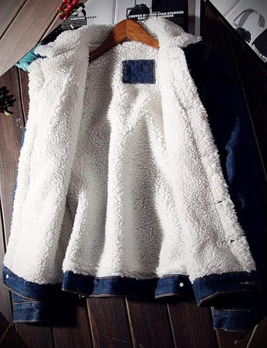 Chamarra De Mezclilla Con Borrega Para Hombre Azul