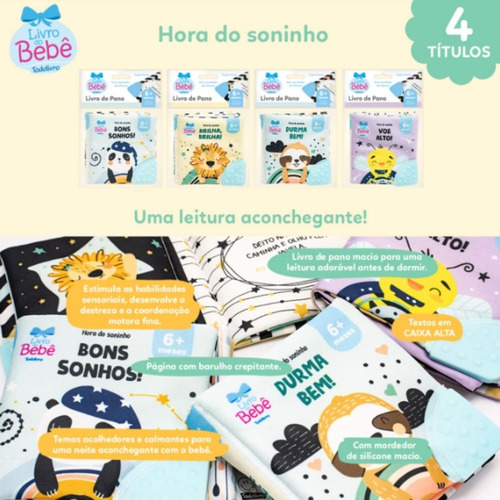 Livro De Pano Com Mordedor- Hora Do Soninho - Durma Bem! Bons Sonhos! Brilha, Brilha! - Montessori Lúdico Sensorial E Visual - Todolivro