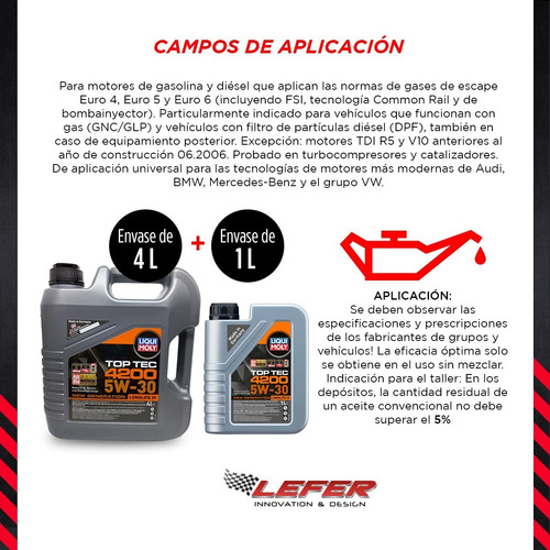 Imagen 3 de 10 de Aceite Motor Antifricción Top Tec4200 5w-30 5 Lt Liqui Moly