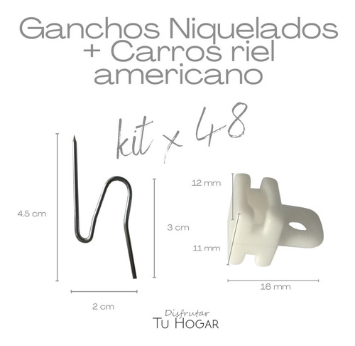Imagen 2 de 7 de 48 Correderas Riel Americano + 48 Alfileres Gancho Niquelado