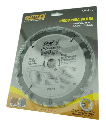 Disco De Sierra Circular 7 1/4 Pulgadas 24 Dientes Kamasa
