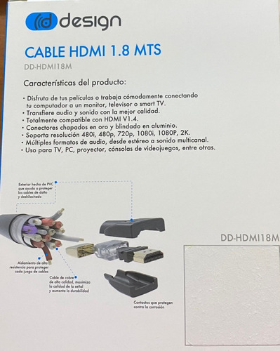 Imagen 2 de 2 de Cable Hdmi 1.8 M Dd-hdmi18m Nuevo Y Sellado