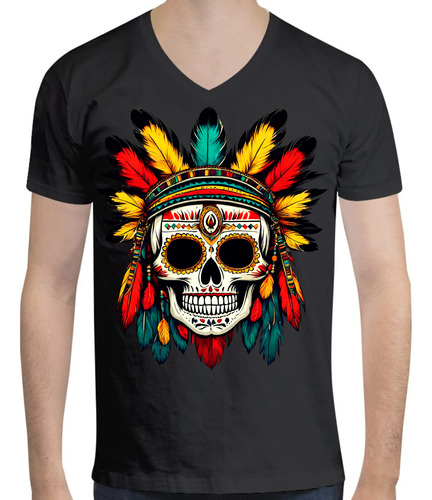 Playera De Calavera Penacho De Plumas - Calavera México - Mx