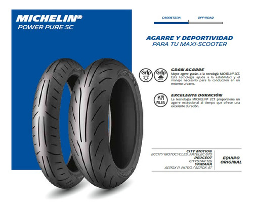Combo Michelin 130/60-13 + 130/60-13 P53 Power Pure Sc Tl