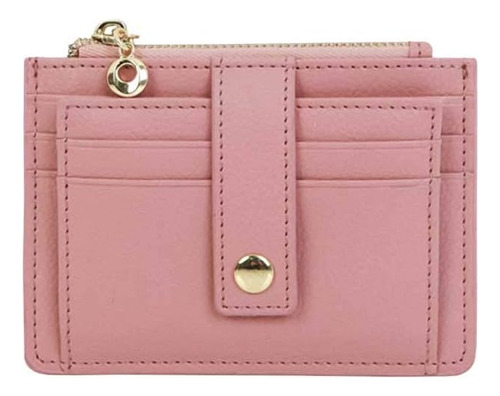 Cartera Bolsillo Con Tarjetero Cuero Genuino Mujer (rosa