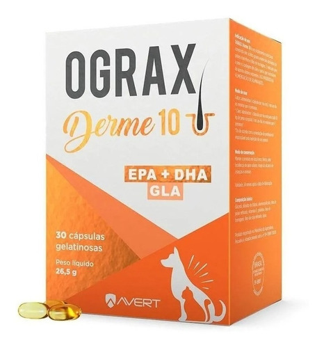 Suplemento Cães E Gatos Avert Ograx Derme 10 Com 30 Cápsulas